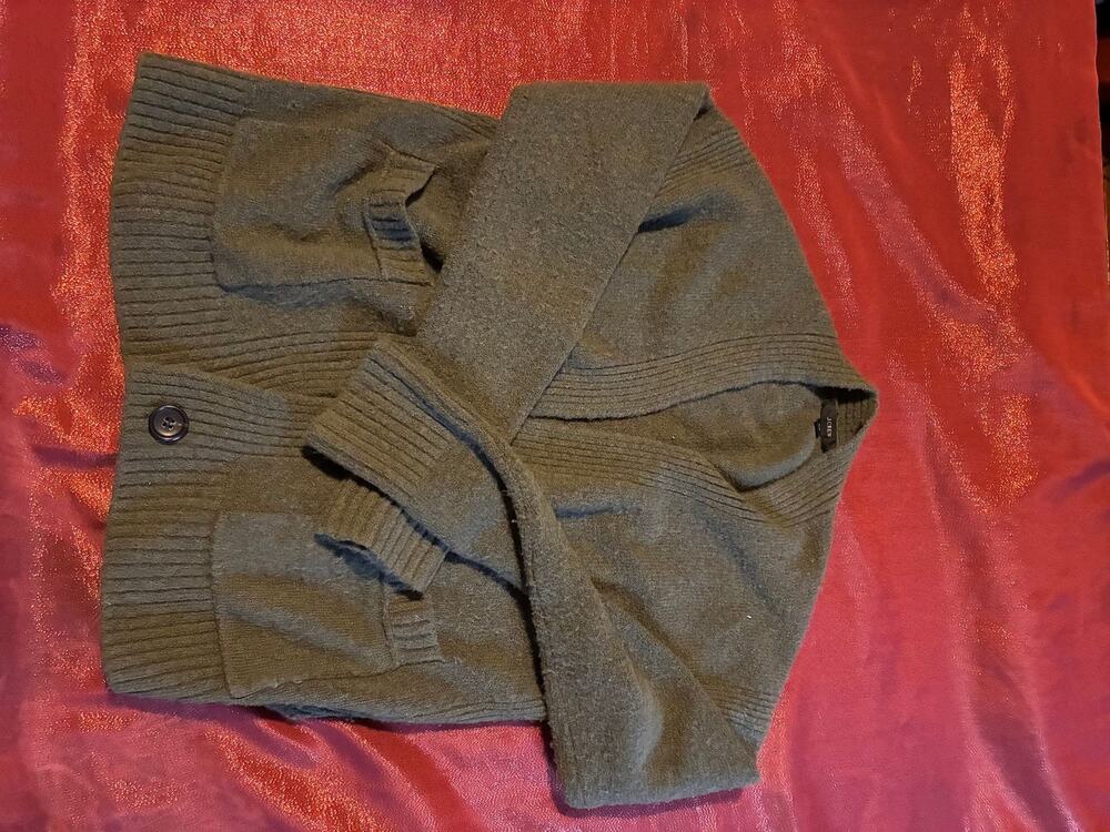JCrew Cardigan Womens XS Shawl Collar Button Knit Sweater Green Long Sleeve
